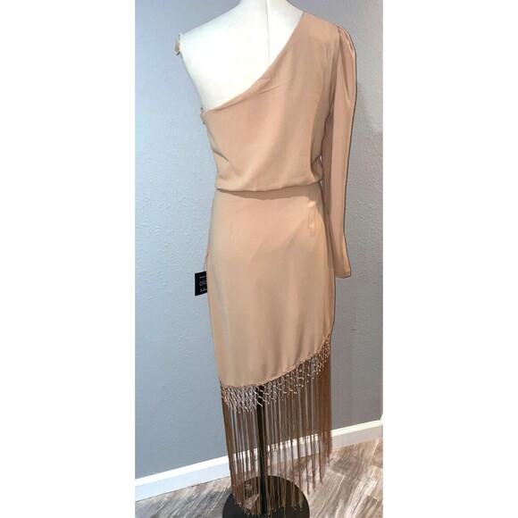 Lulu's Love at Dusk Women’s One-Shoulder Asymmetrical Fringe Midi Dress size M - Picture 4 of 11